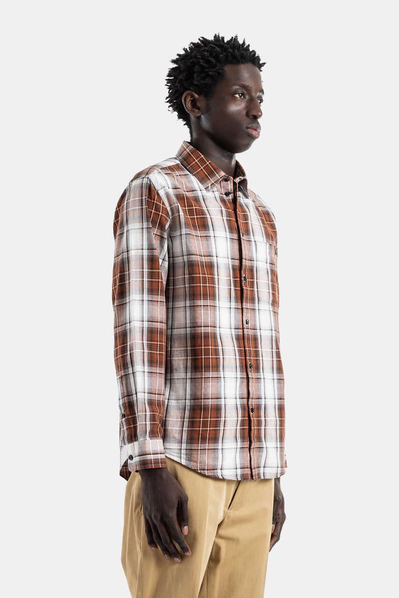 Cotton large check shirt rust white button-down collar EKD Roland