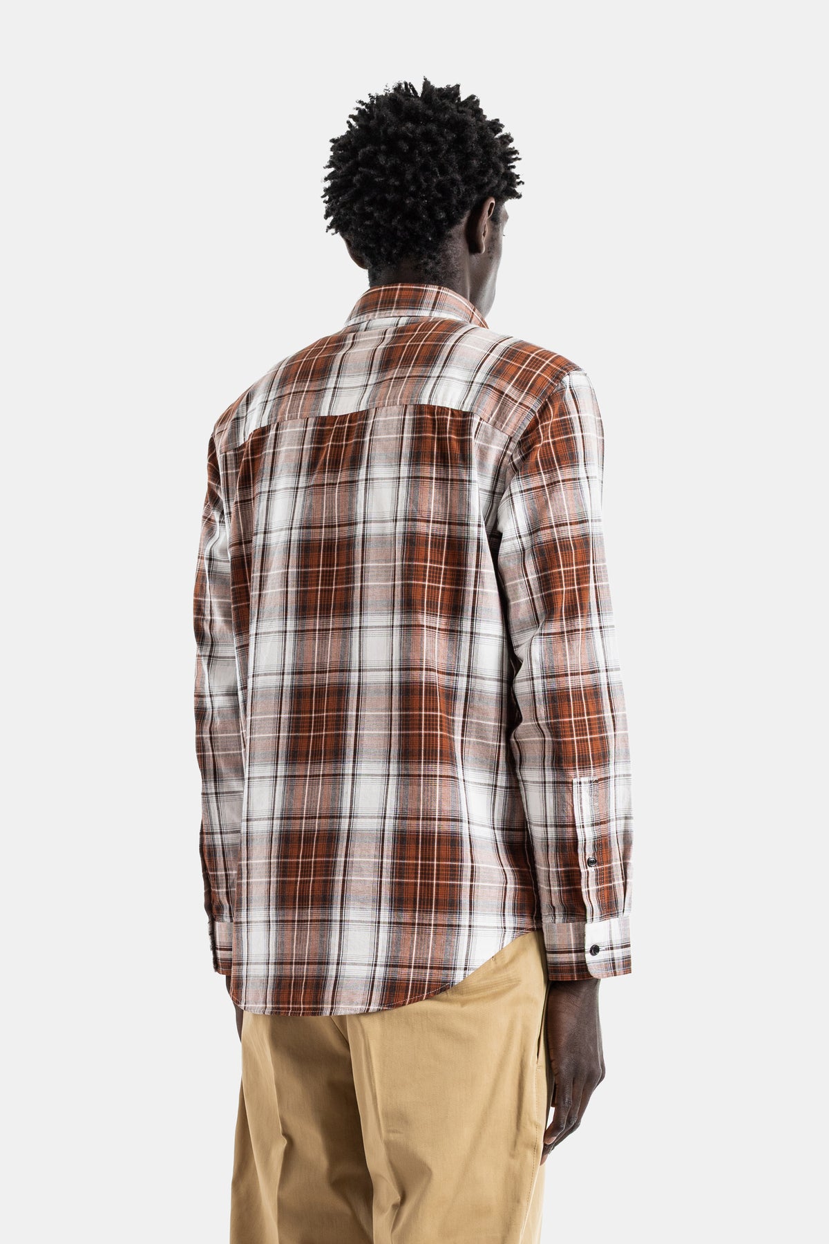 Cotton large check shirt rust white button-down collar EKD Roland