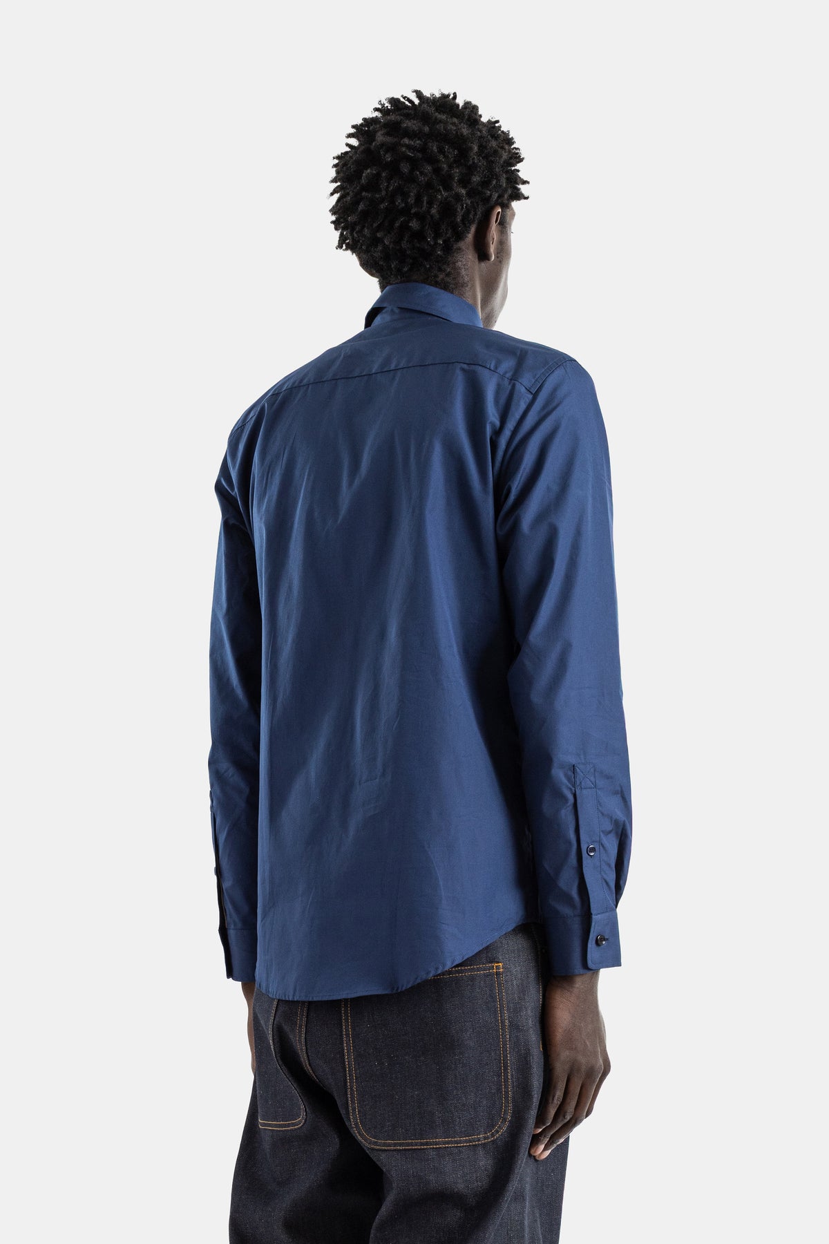 Cotton poplin shirt dark graphite blue tonal EKD check lining Sam