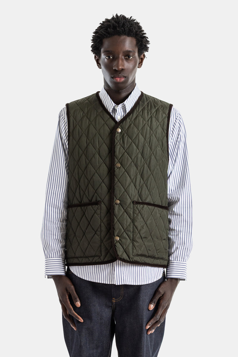 Gilet matelassé nylon vert olive passepoil cordé