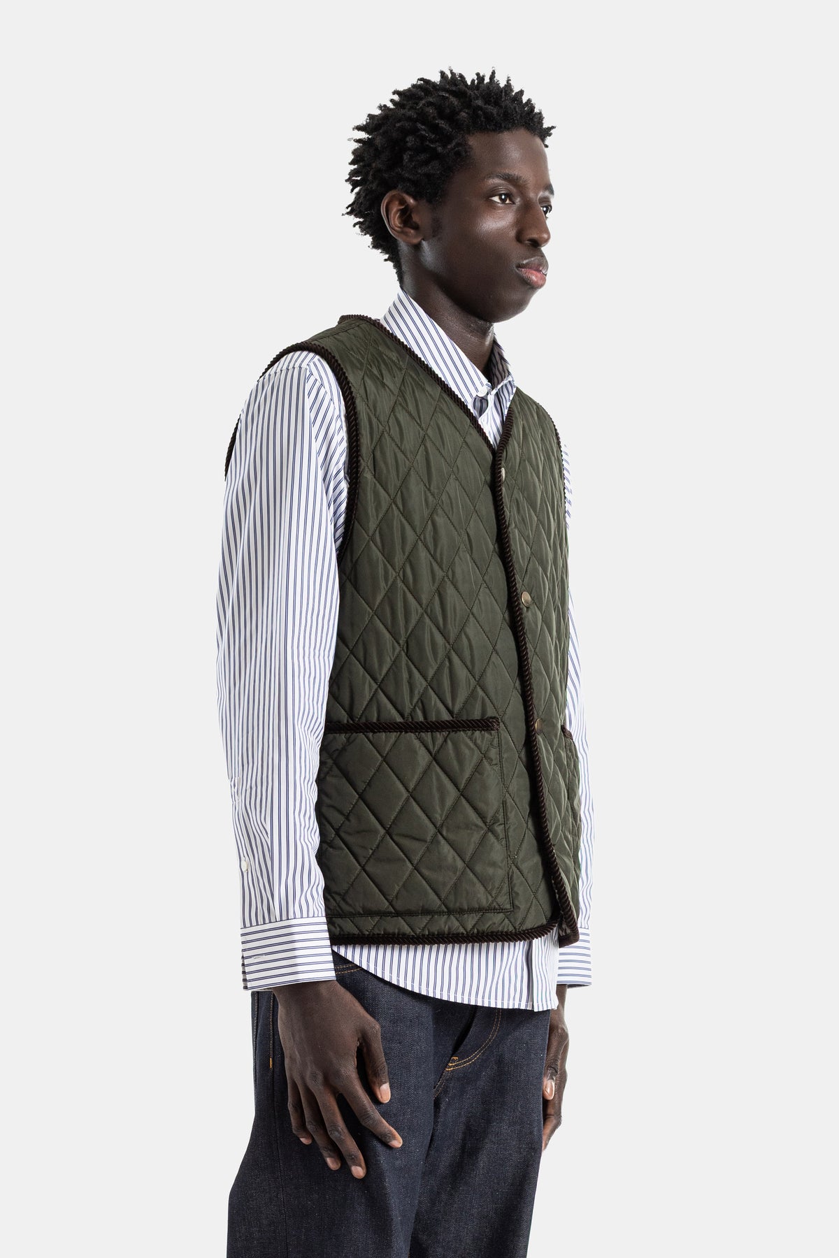 Gilet matelassé nylon vert olive passepoil cordé