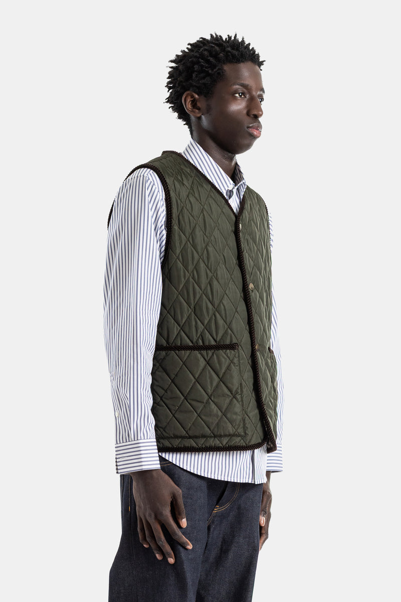 Gilet matelassé nylon vert olive passepoil cordé