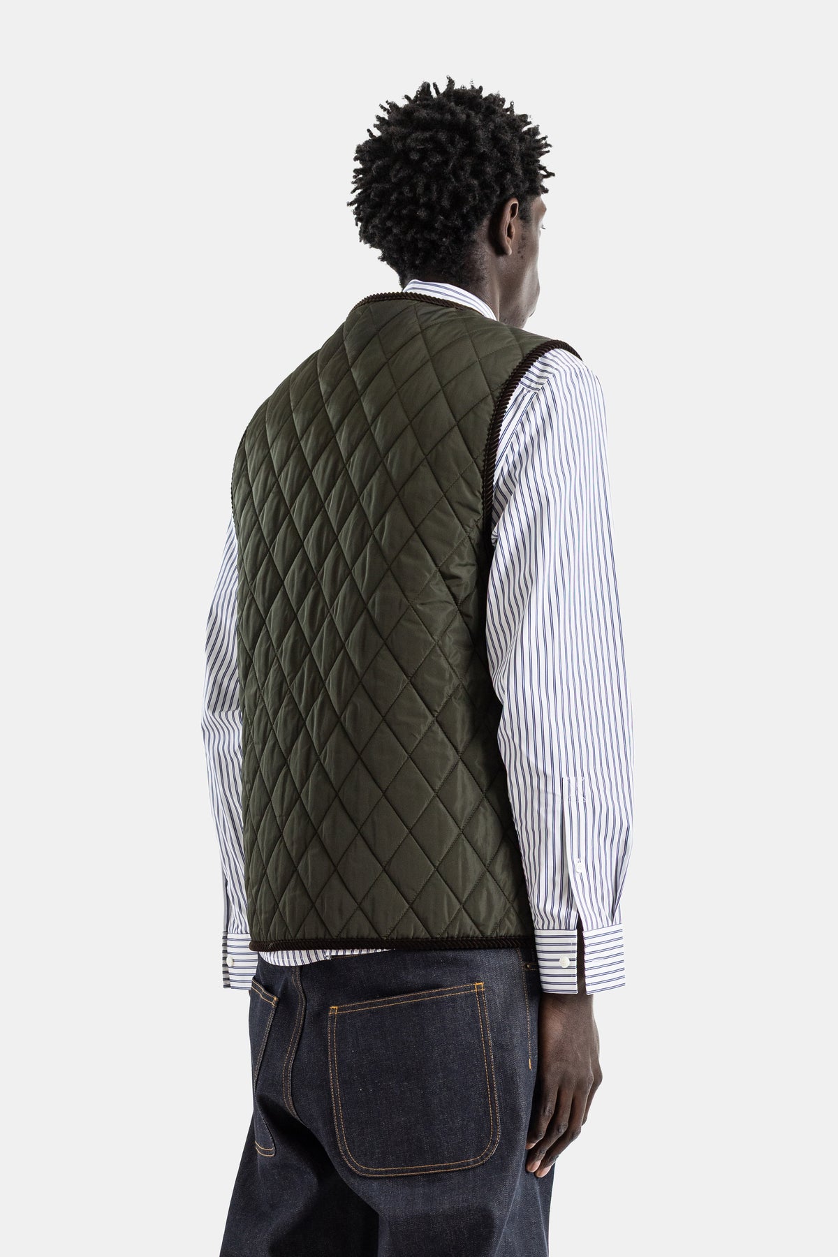 Gilet matelassé nylon vert olive passepoil cordé