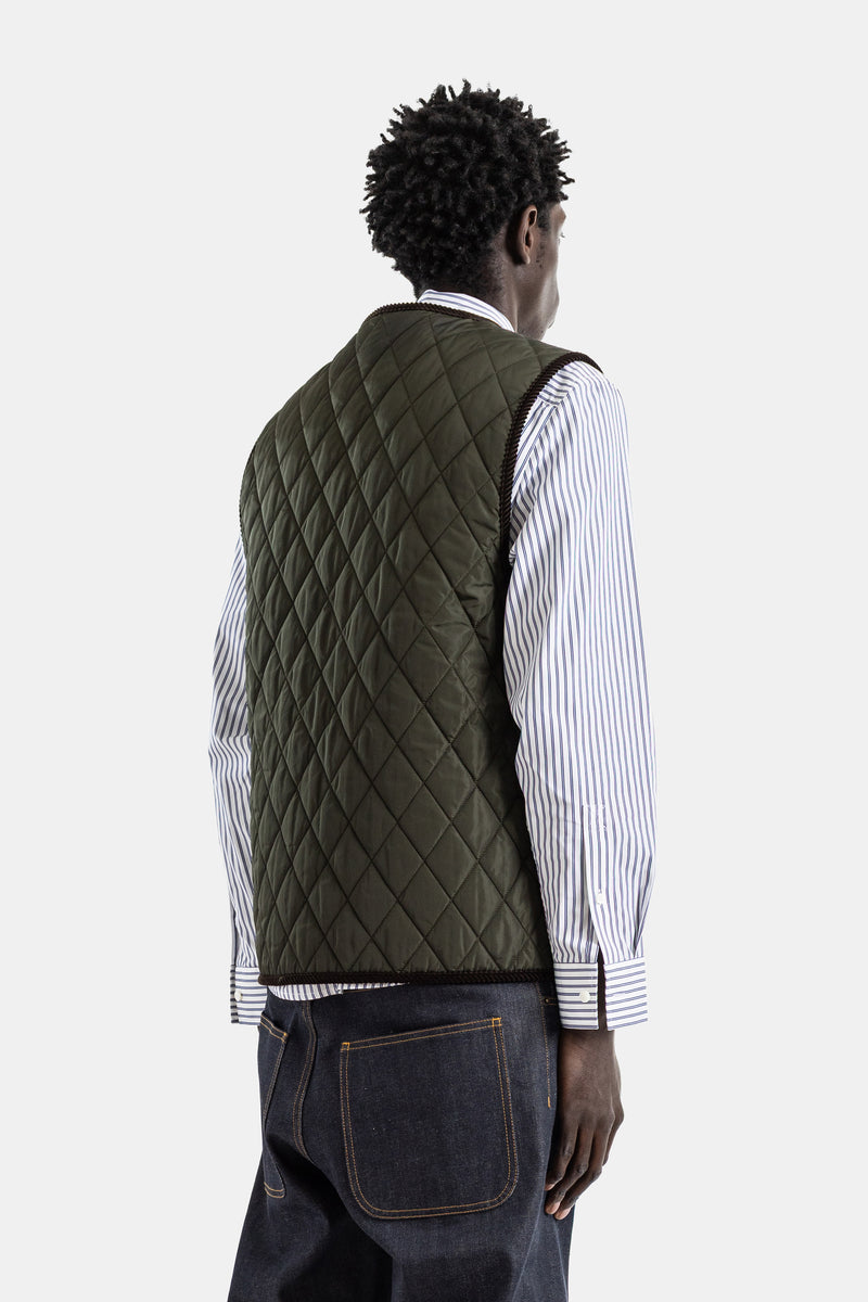 Gilet matelassé nylon vert olive passepoil cordé