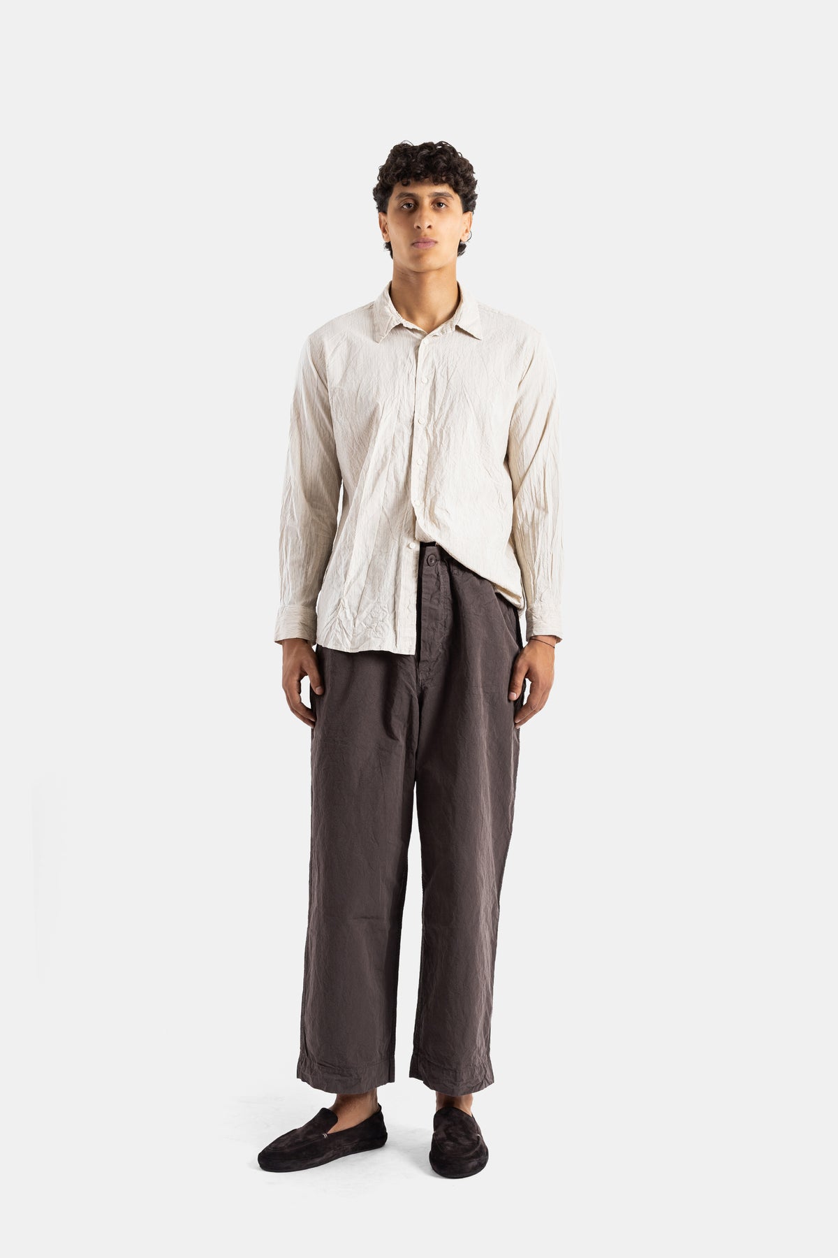 Abello Crinkle Cotton Trousers Brown