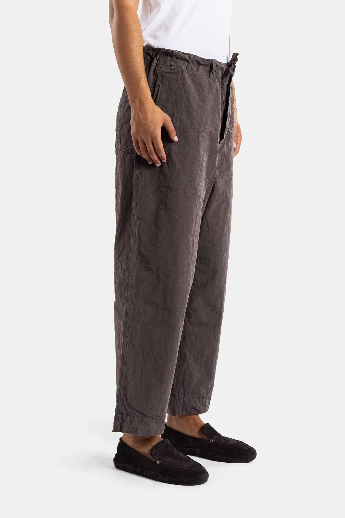 Abello Crinkle Cotton Trousers Brown