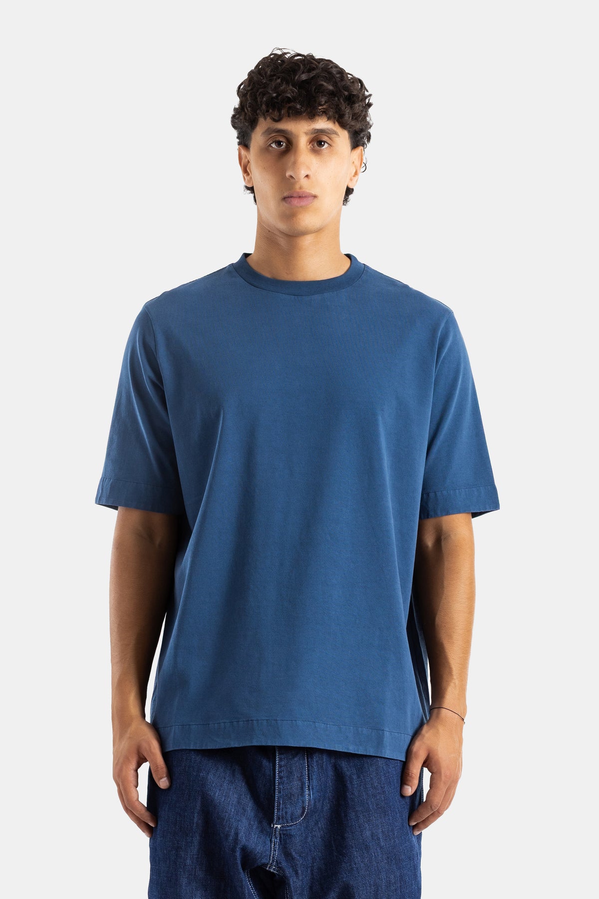 Casey Casey T-Shirt Felix jersey épais bleu indigo coupe oversize col rond homme SS26