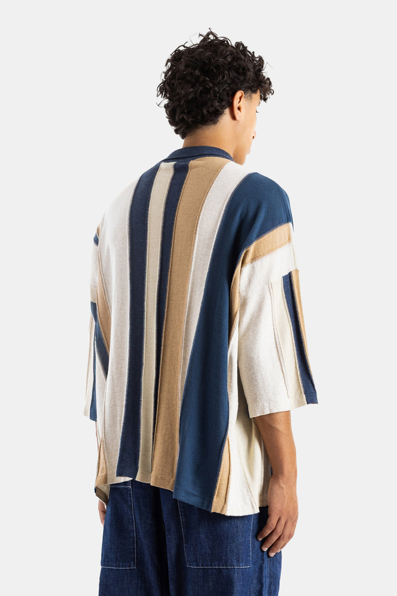 Blue and Beige Striped Patchwork Shirt