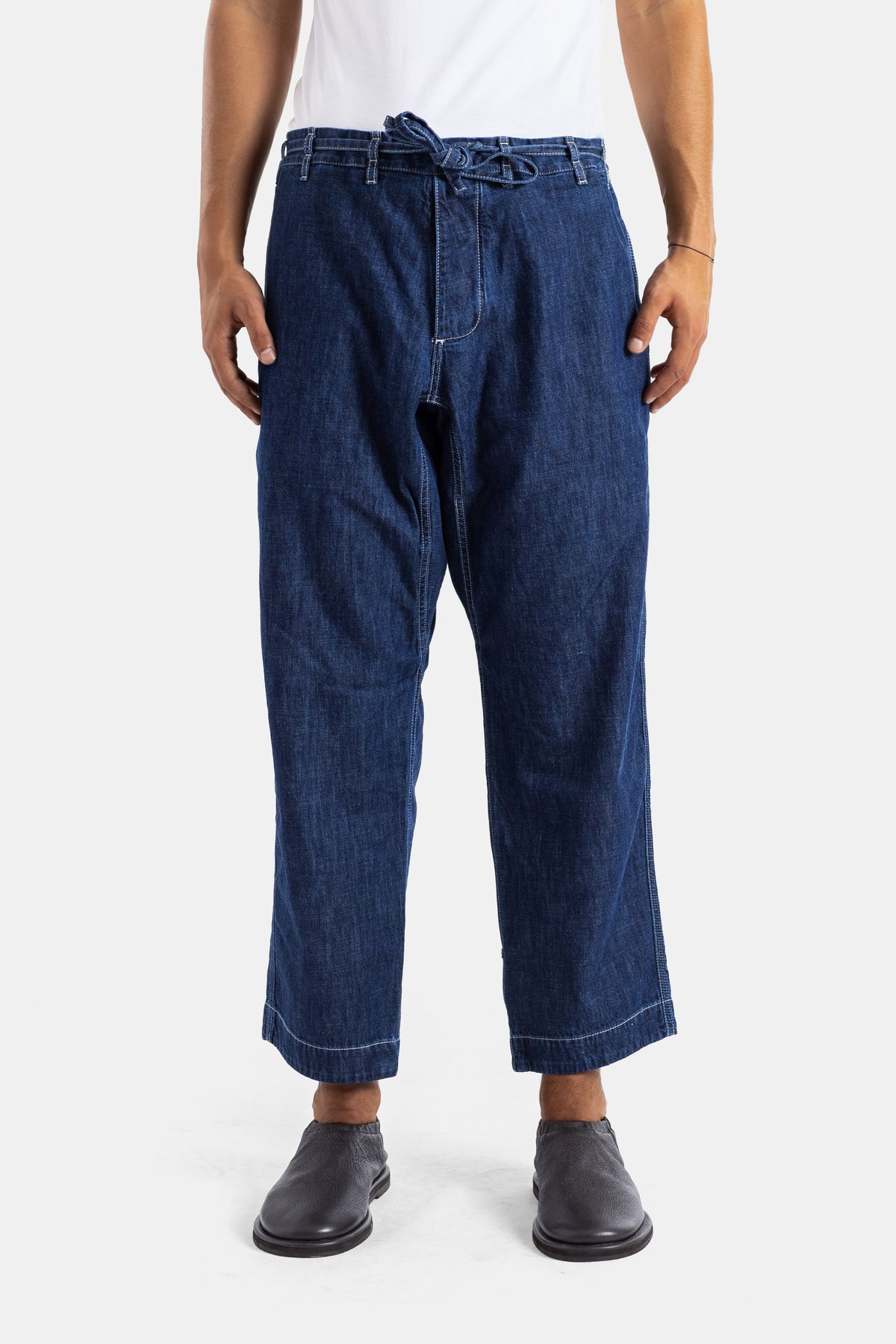Casey Casey Tie Me Up Hose unbehandelter Indigodenim weiter Schnitt tiefer Schritt Kordelzugbund SS26 Herren
