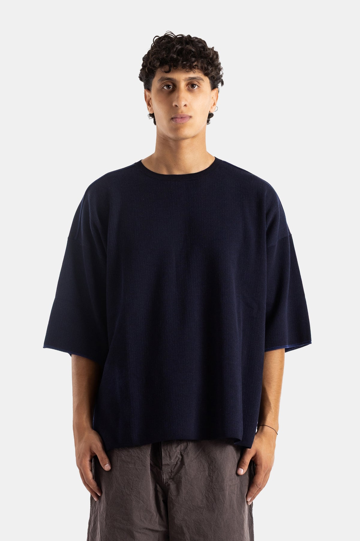 Casey Casey t-shirt maglia cotone lana navy oversize taglio ampio maniche corte uomo SS26