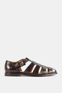 Church's sandale cage Fisherman homme cuir brun ebony lisse brides croisées boucle argentée semelle fine