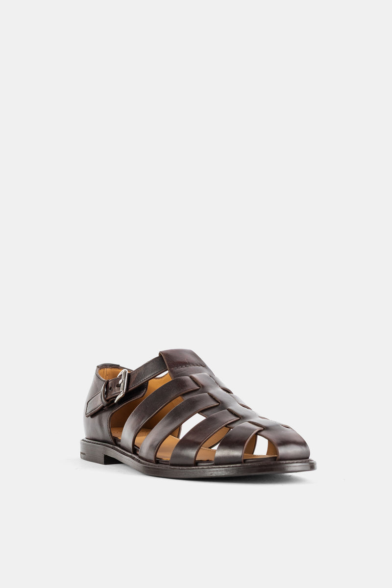 Fisherman Caged Leather Sandal Ebony Brown