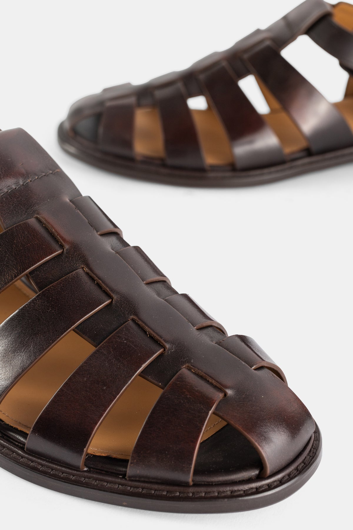 Fisherman Caged Leather Sandal Ebony Brown