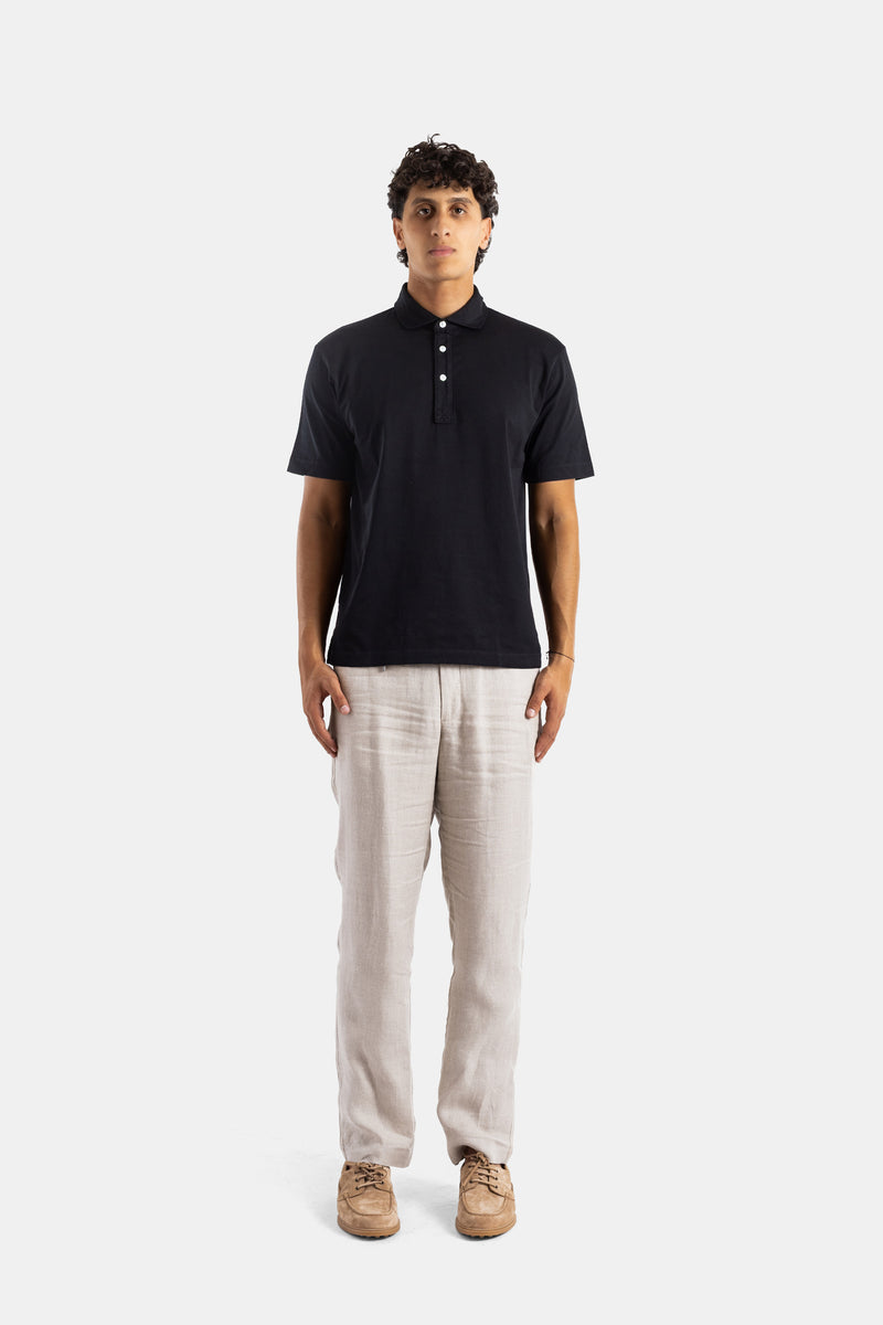 Black Pima Cotton Short-Sleeved Polo Shirt