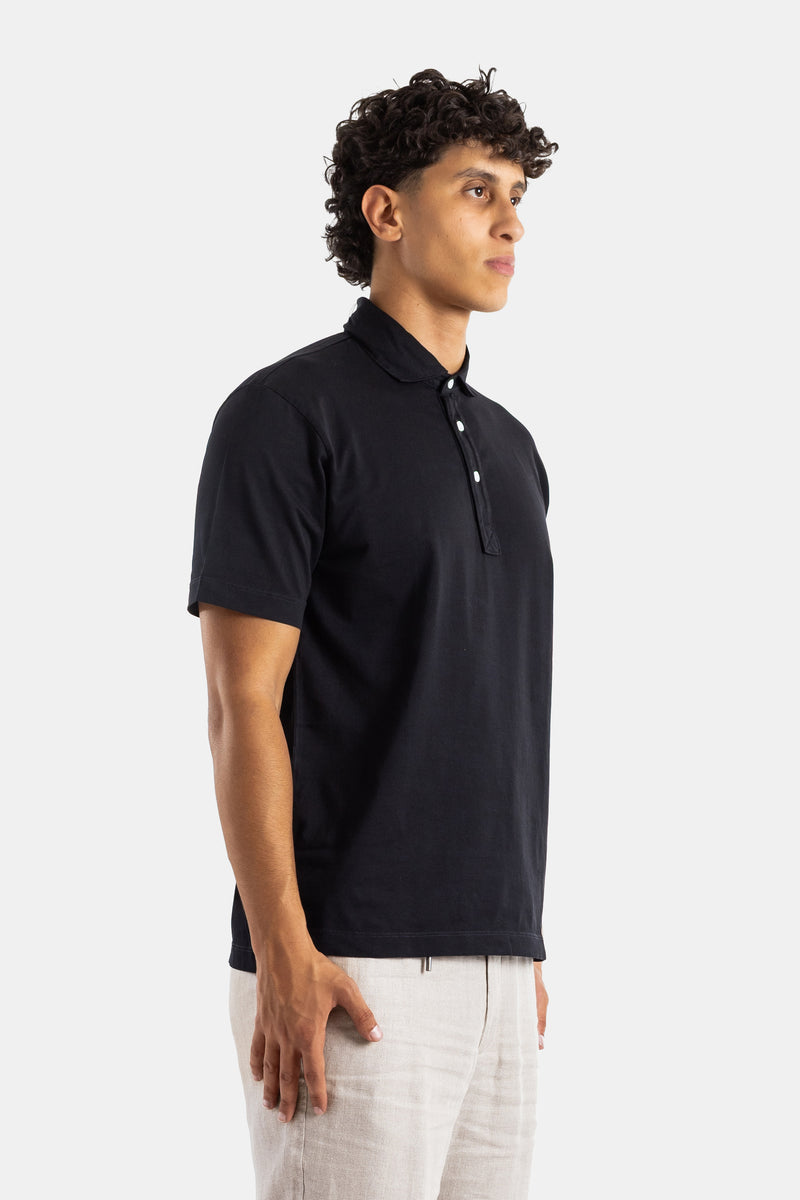 Black Pima Cotton Short-Sleeved Polo Shirt