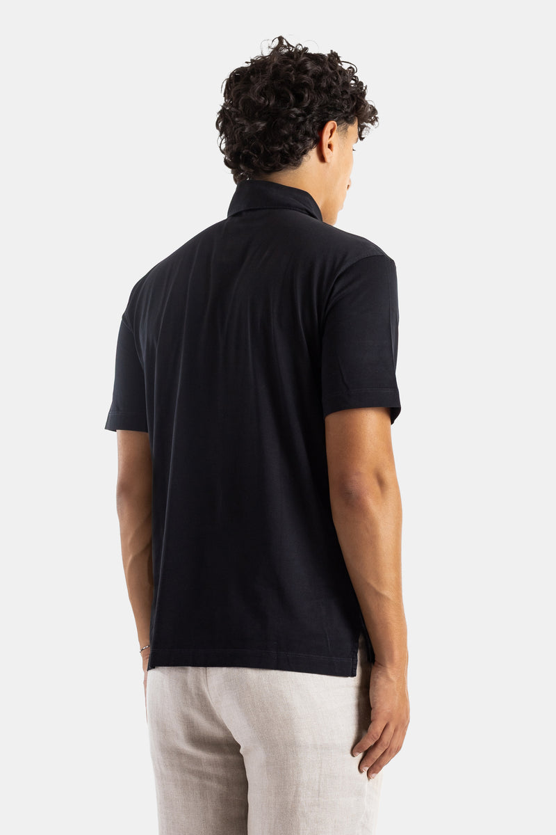 Black Pima Cotton Short-Sleeved Polo Shirt