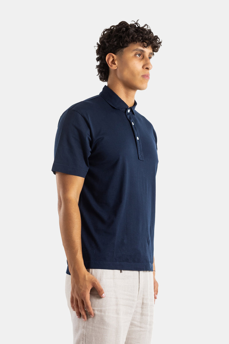 Polo à manches courtes en coton Pima bleu marine