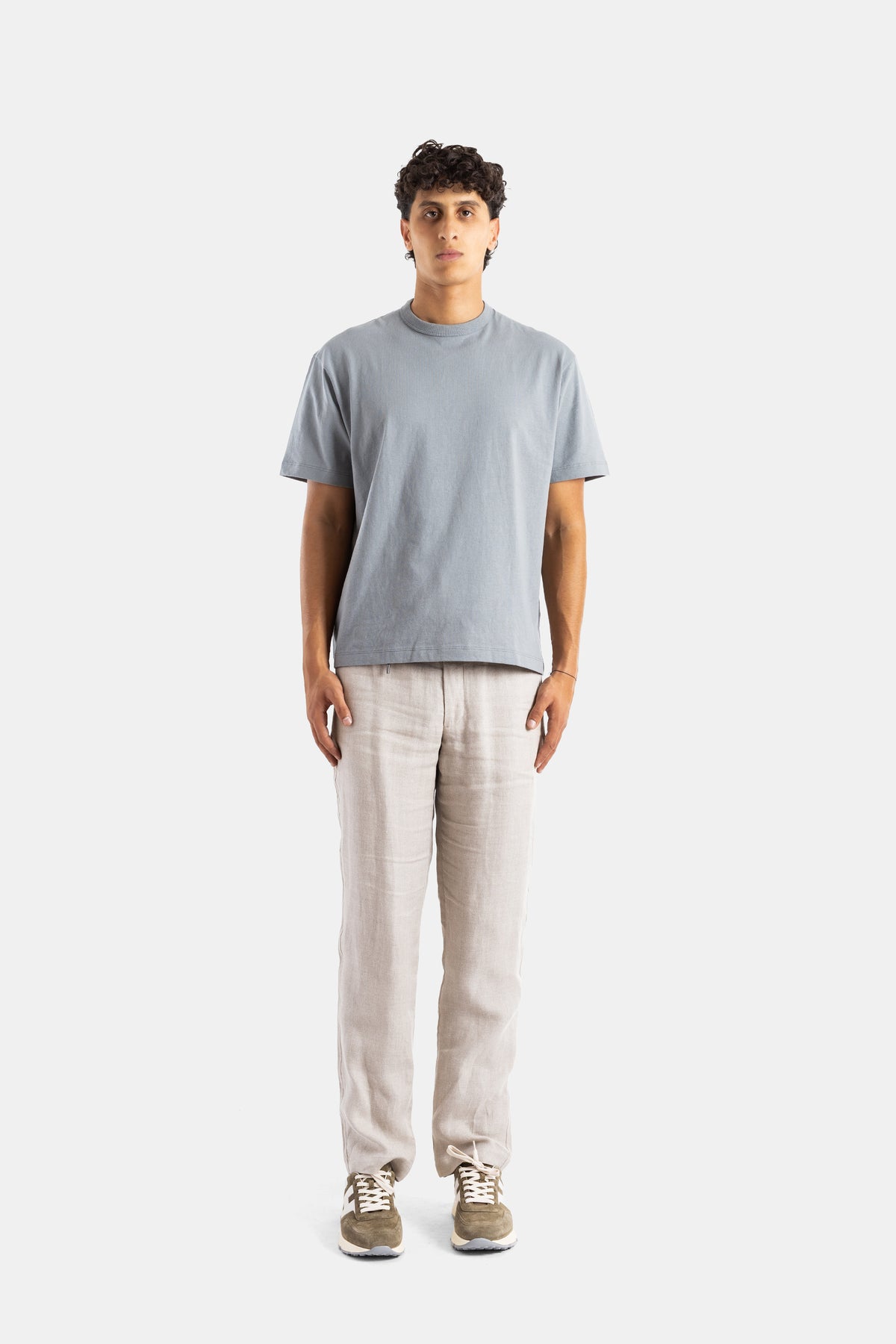 Oversized Pima Cotton Crew Neck T-shirt in Grey-Blue