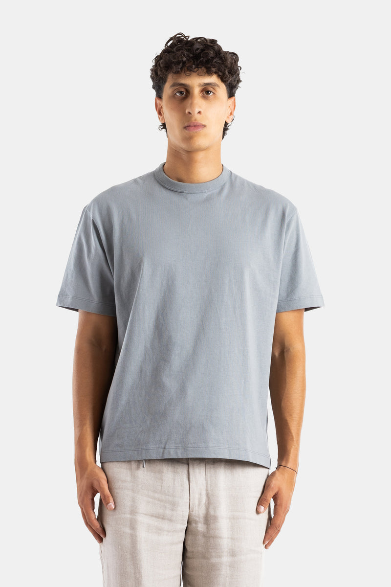 Handvaerk oversized crew neck Pima cotton t-shirt grey-blue slate boxy silhouette dropped shoulder SS26 men