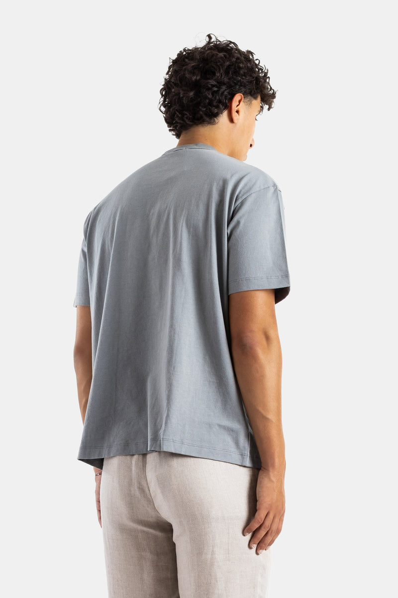 Oversized Pima Cotton Crew Neck T-shirt in Grey-Blue