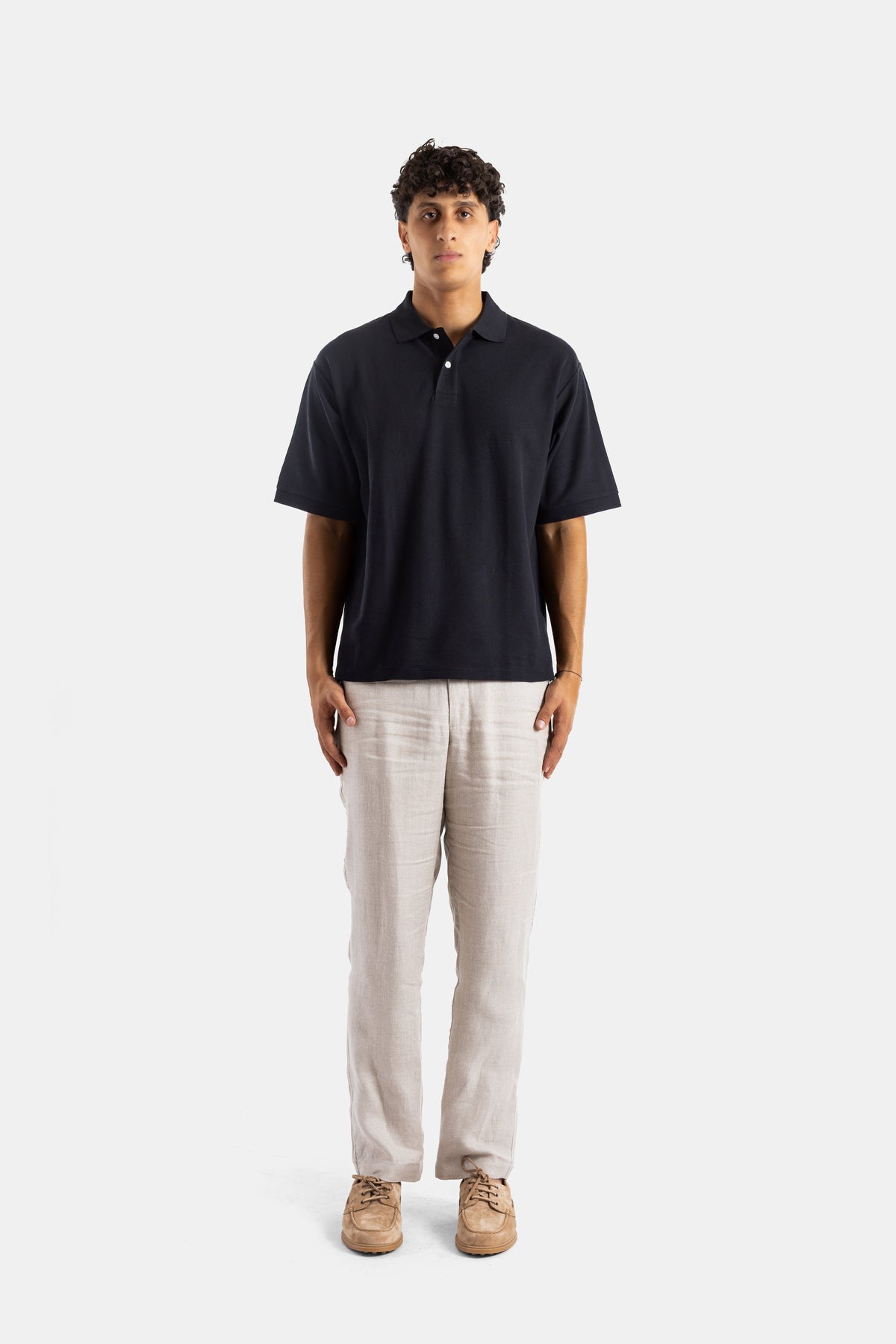 Black Pima Cotton Oversized Short-Sleeve Polo Shirt