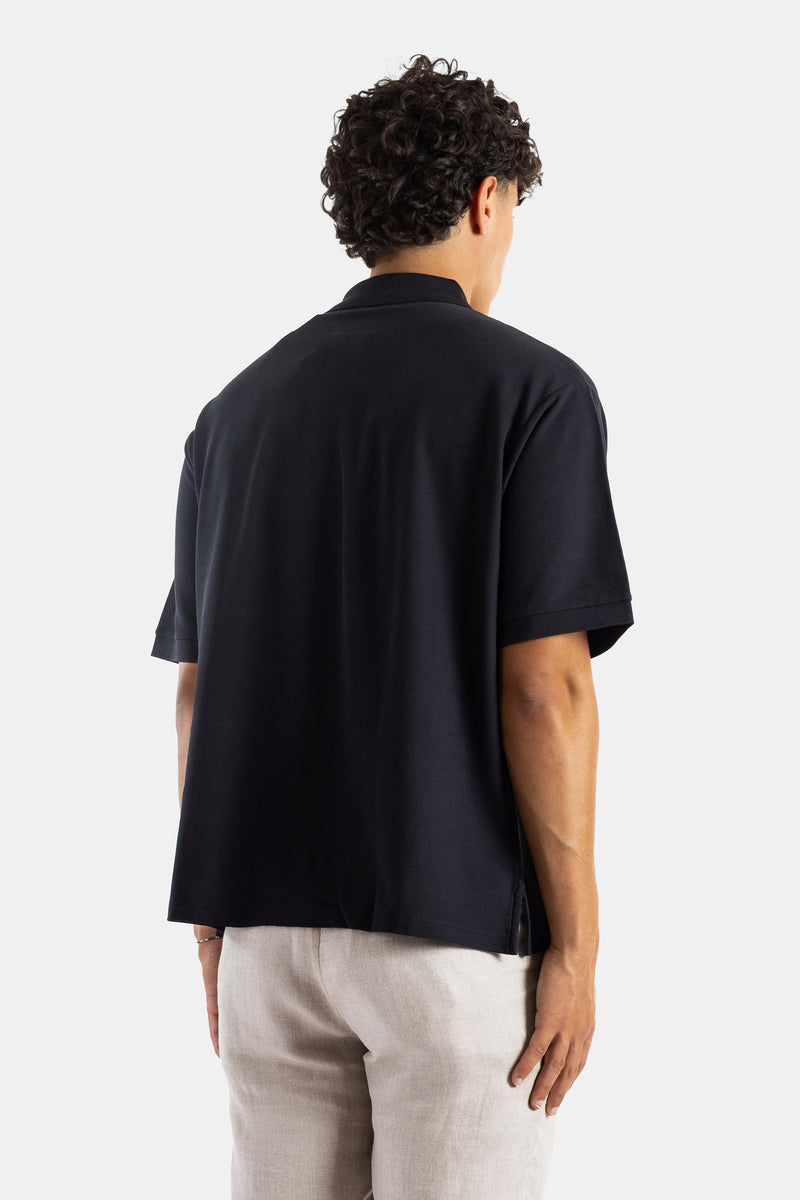 Black Pima Cotton Oversized Short-Sleeve Polo Shirt