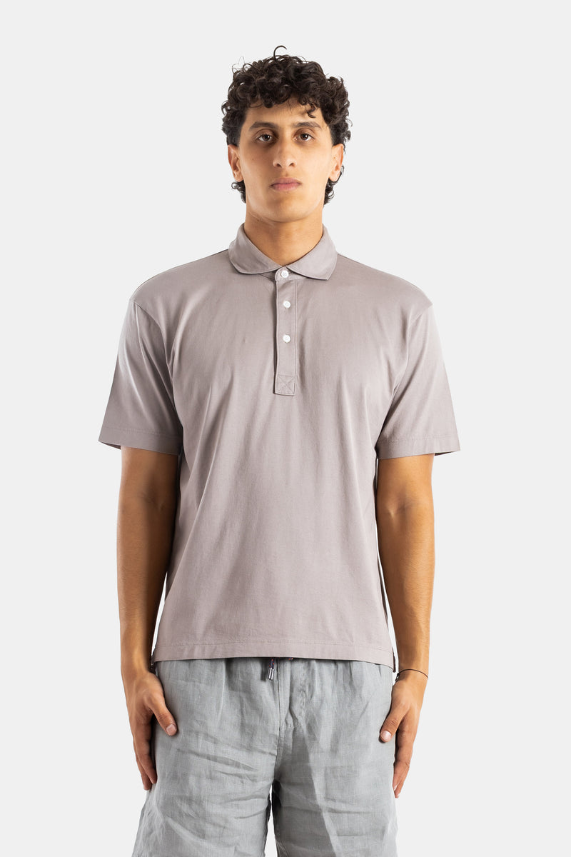 Handvaerk short-sleeve Pima cotton polo sandstone grey relaxed silhouette buttoned collar SS25