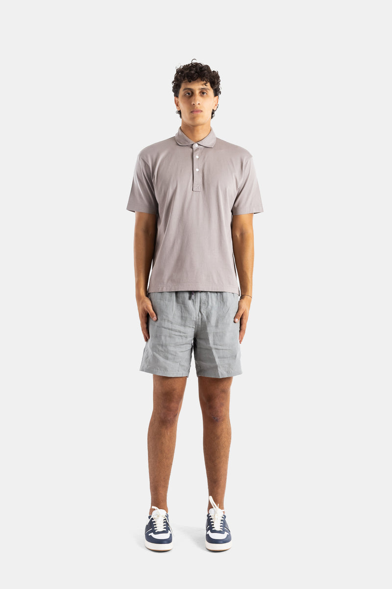 Sandstone Grey Pima Cotton Short-Sleeve Polo Shirt