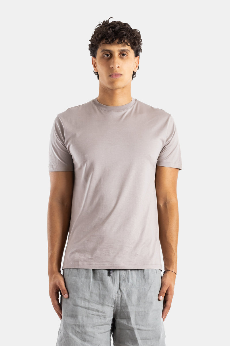 Handvaerk crew neck Pima cotton sandstone grey fitted minimalist men's t-shirt SS26
