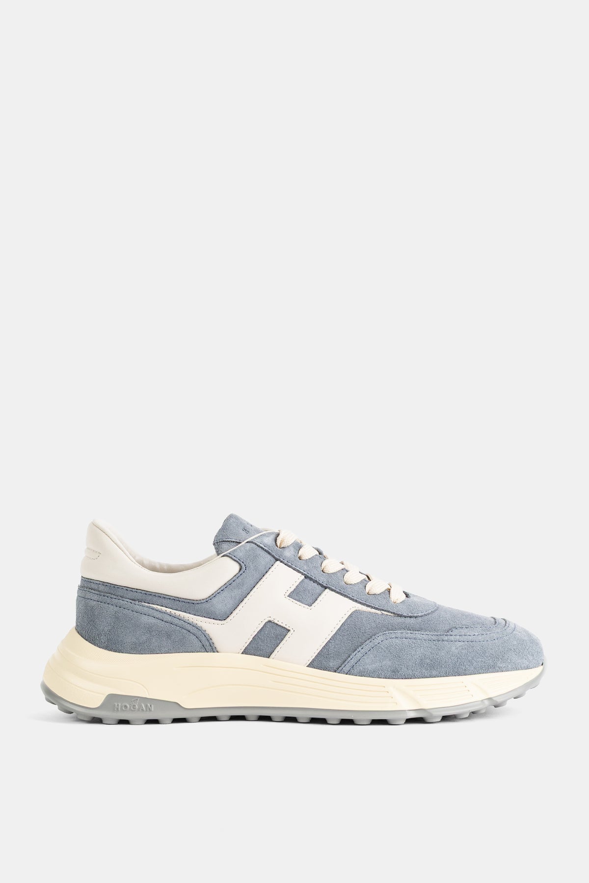 Hogan sneaker H563 Hyperlight homme daim bleu gris et blanc cassé semelle chunky SS26