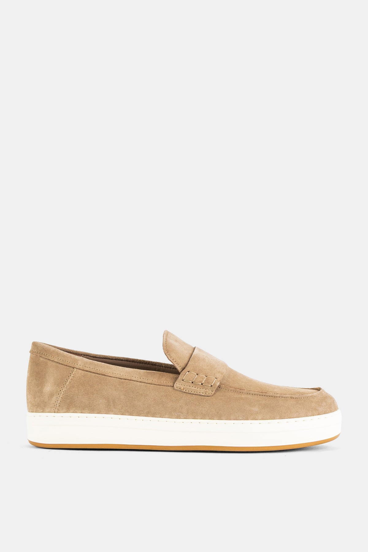 H668 Suede Penny Loafer Sand Beige White Sole