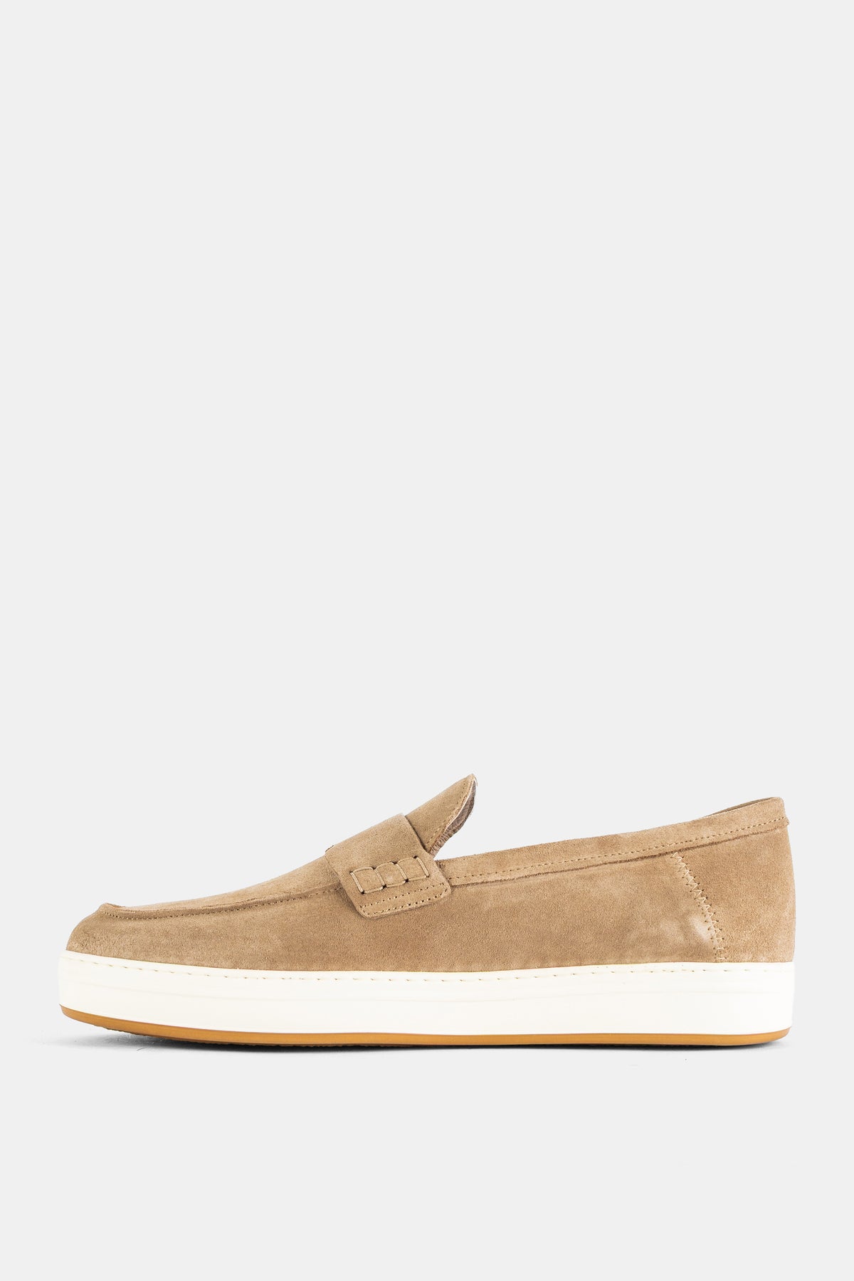 H668 Suede Penny Loafer Sand Beige White Sole