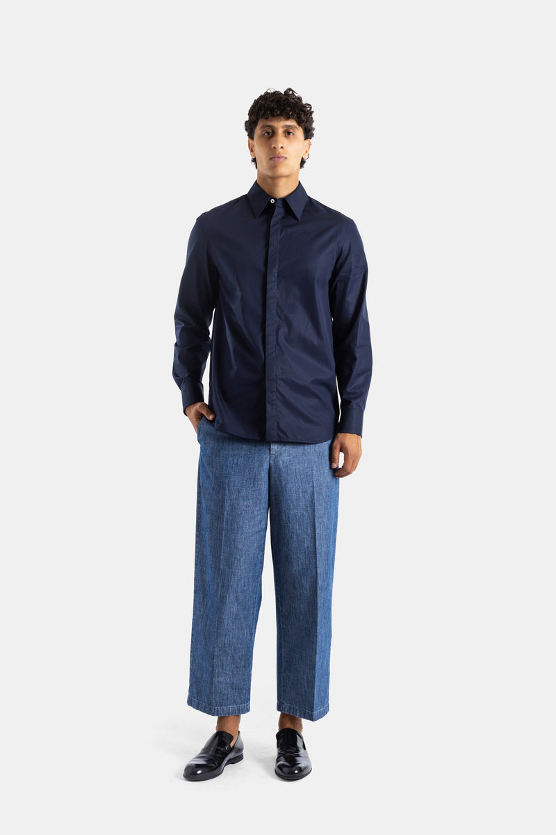Ample Navy Cotton Poplin Shirt