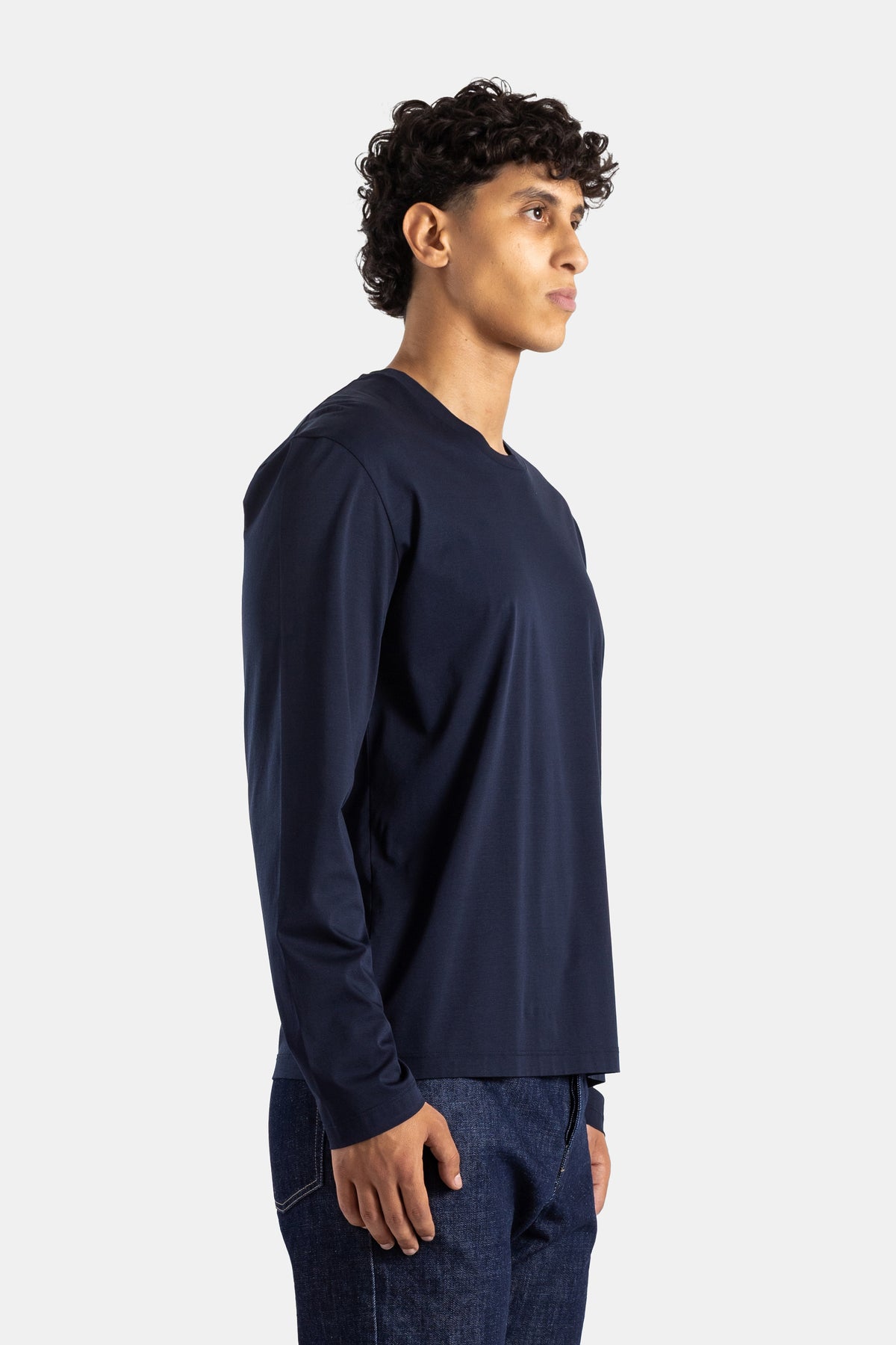 T-shirt manches longues coton jersey navy col ras-du-cou