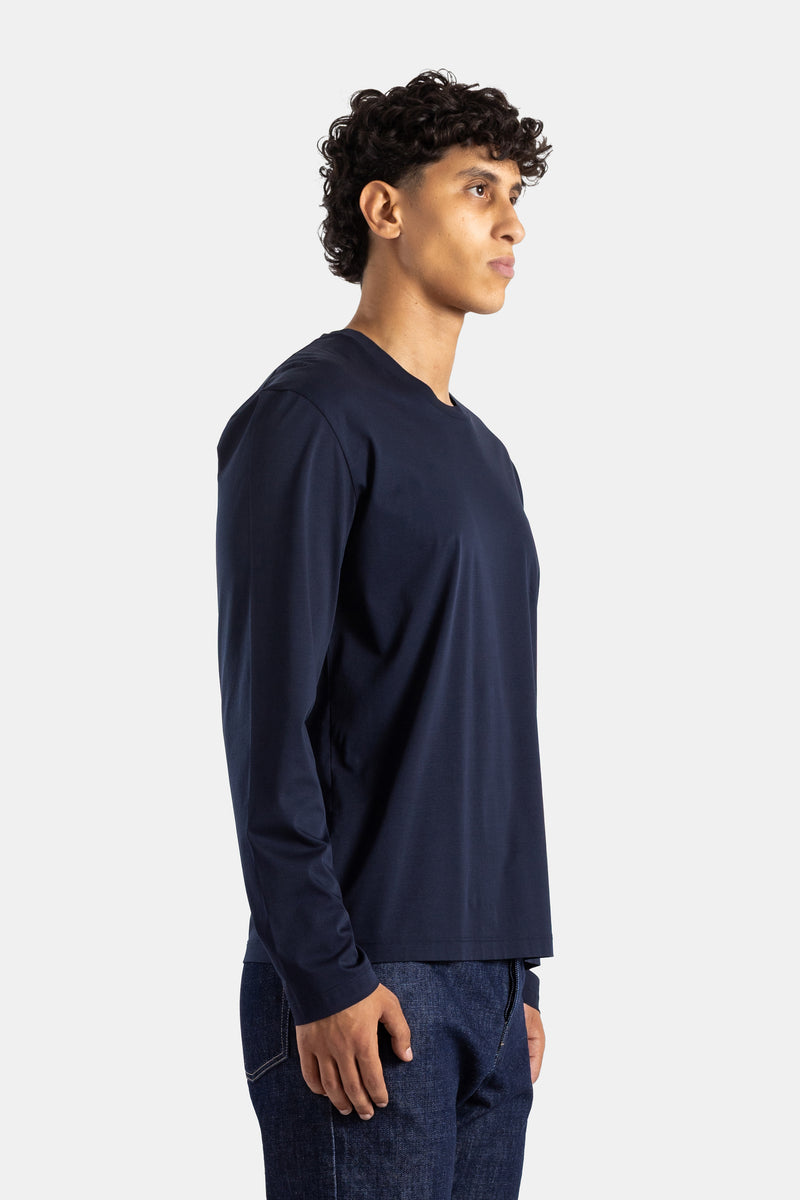 T-shirt manches longues coton jersey navy col ras-du-cou