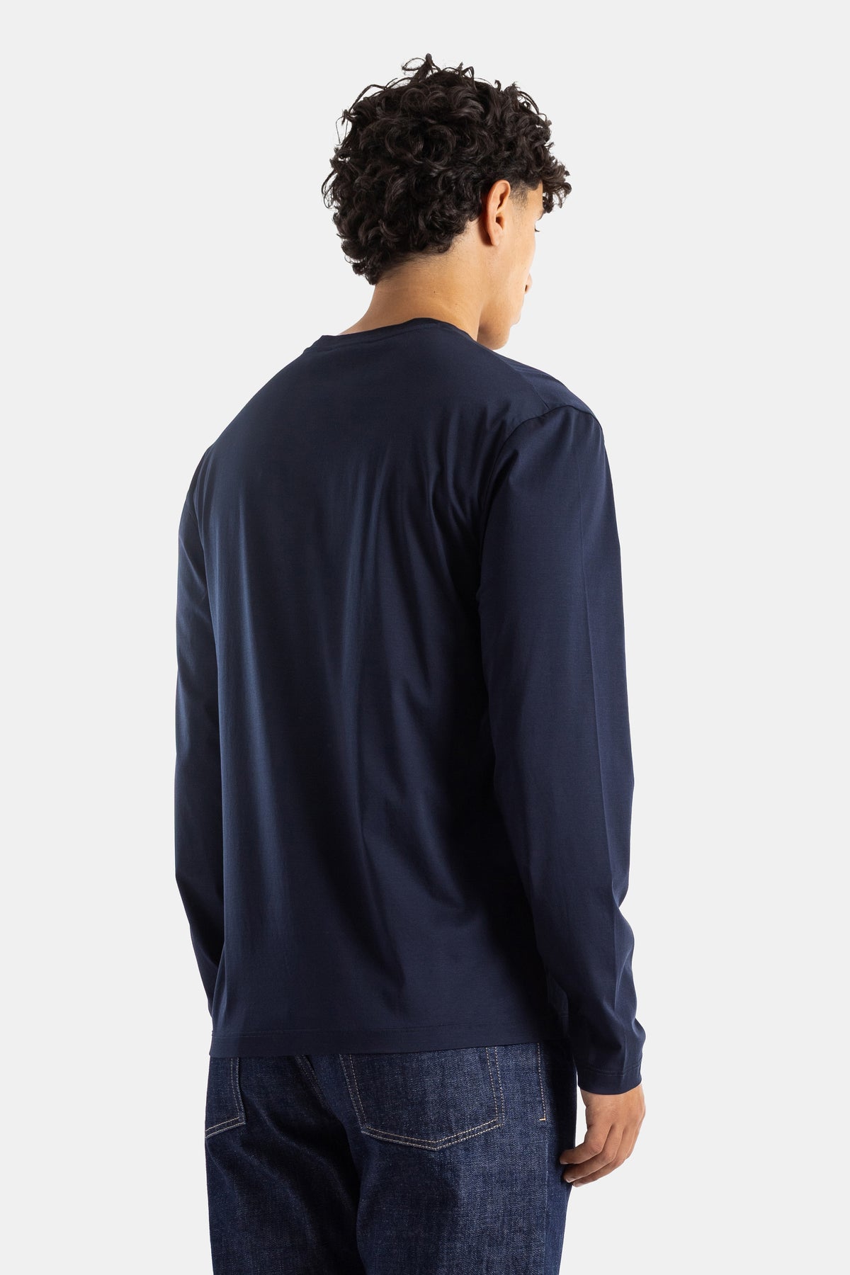 T-shirt manches longues coton jersey navy col ras-du-cou