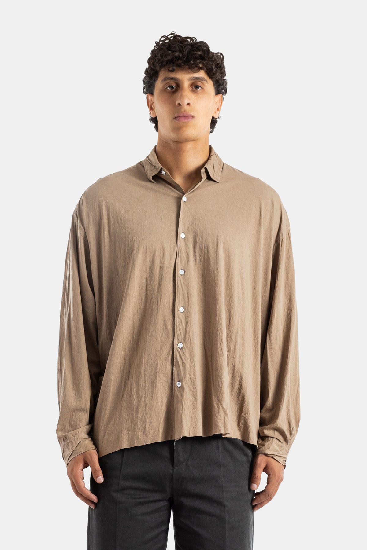 Kanemasa Phil. chemise oversize jersey coton lavé kaki beige silhouette ample tombé fluide SS26 homme