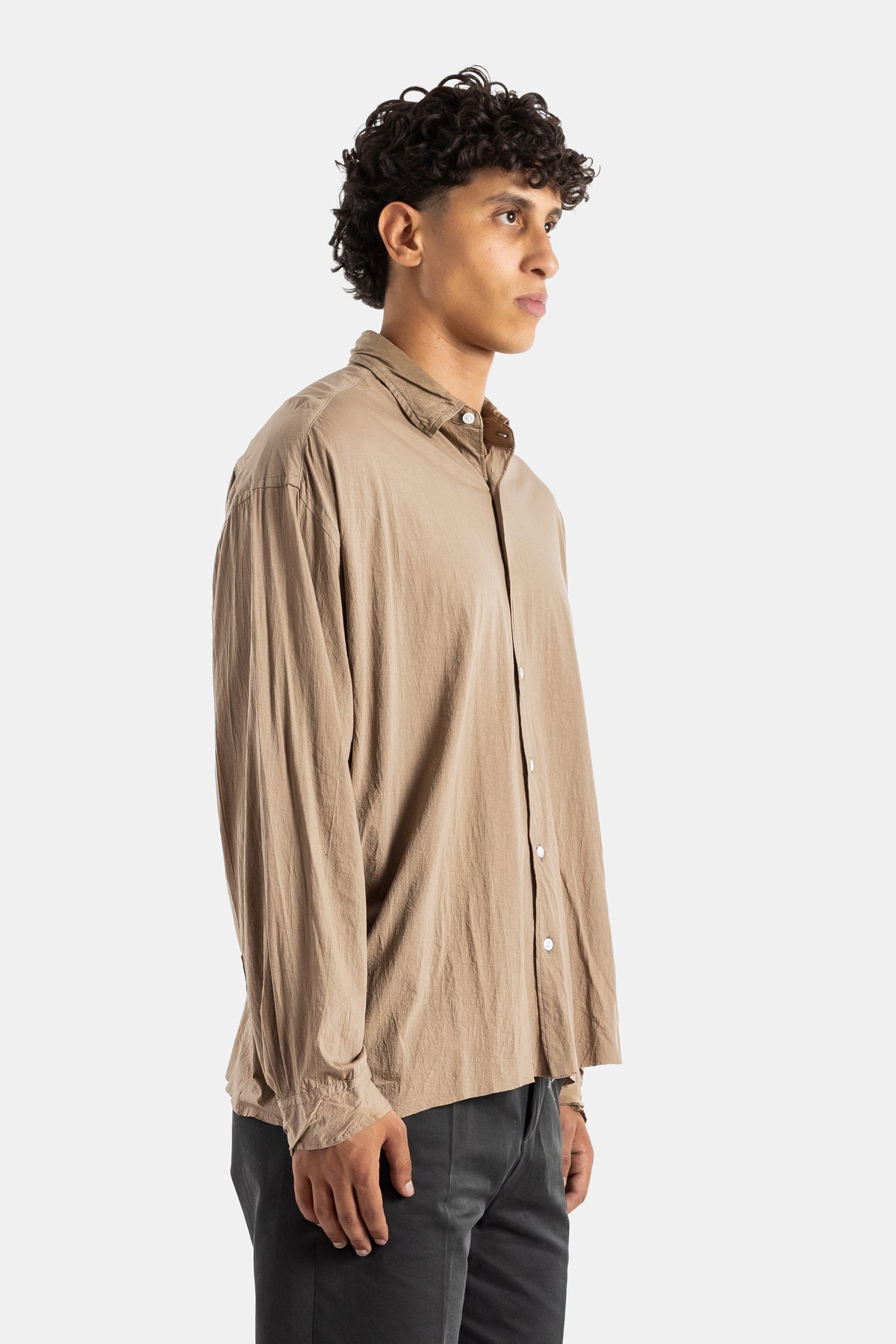 Chemise oversize en jersey de coton lavé kaki beige