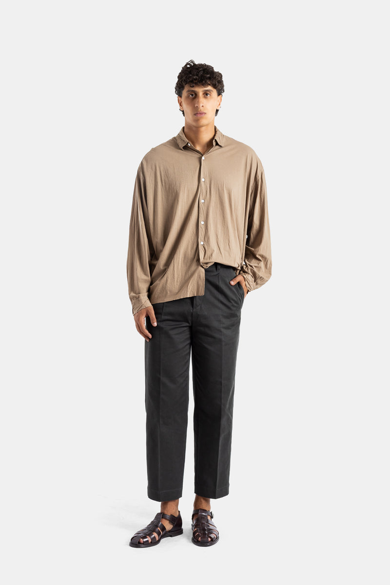 Oversized Washed Beige Khaki Cotton Jersey Shirt