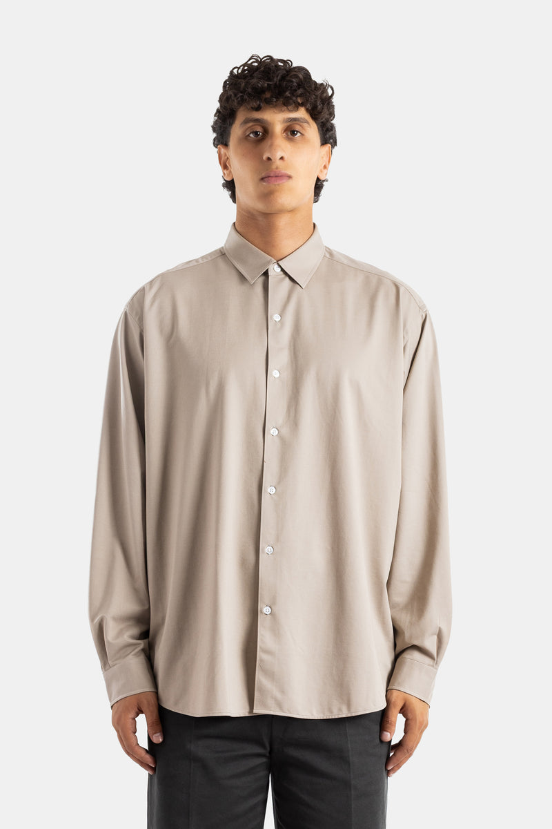Kanemasa Phil. oversized beige cotton jersey shirt classic collar mother-of-pearl buttons loose fit SS26 men's