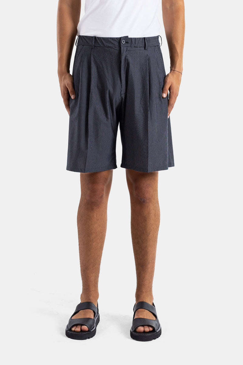 Kanemasa Phil. bermuda large à pinces jersey coton rayures marines silhouette ample SS26 homme