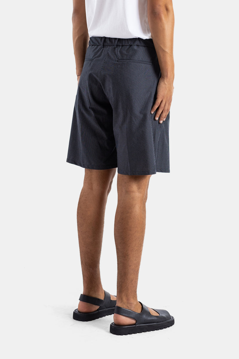 Wide Pleated Fine-Stripe Cotton Jersey Bermuda Shorts