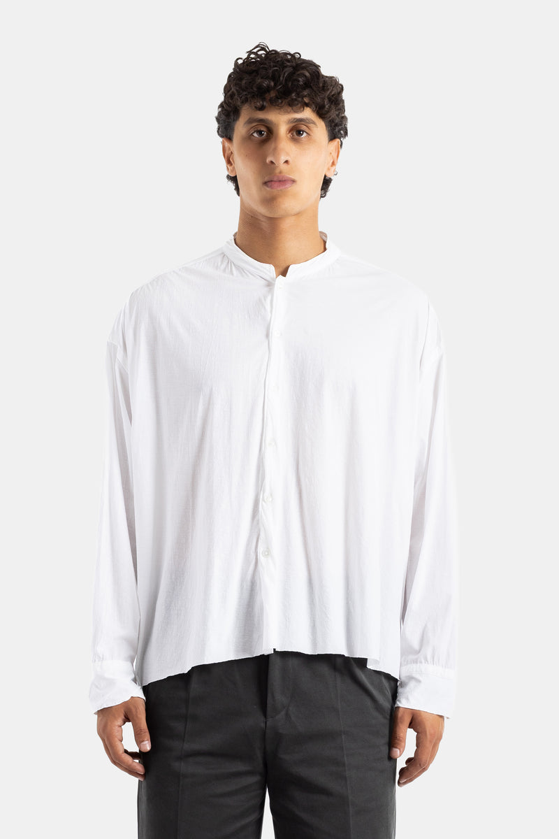 Kanemasa Phil. oversize grandad collar shirt white cotton jersey fluid drape ample silhouette SS26 men