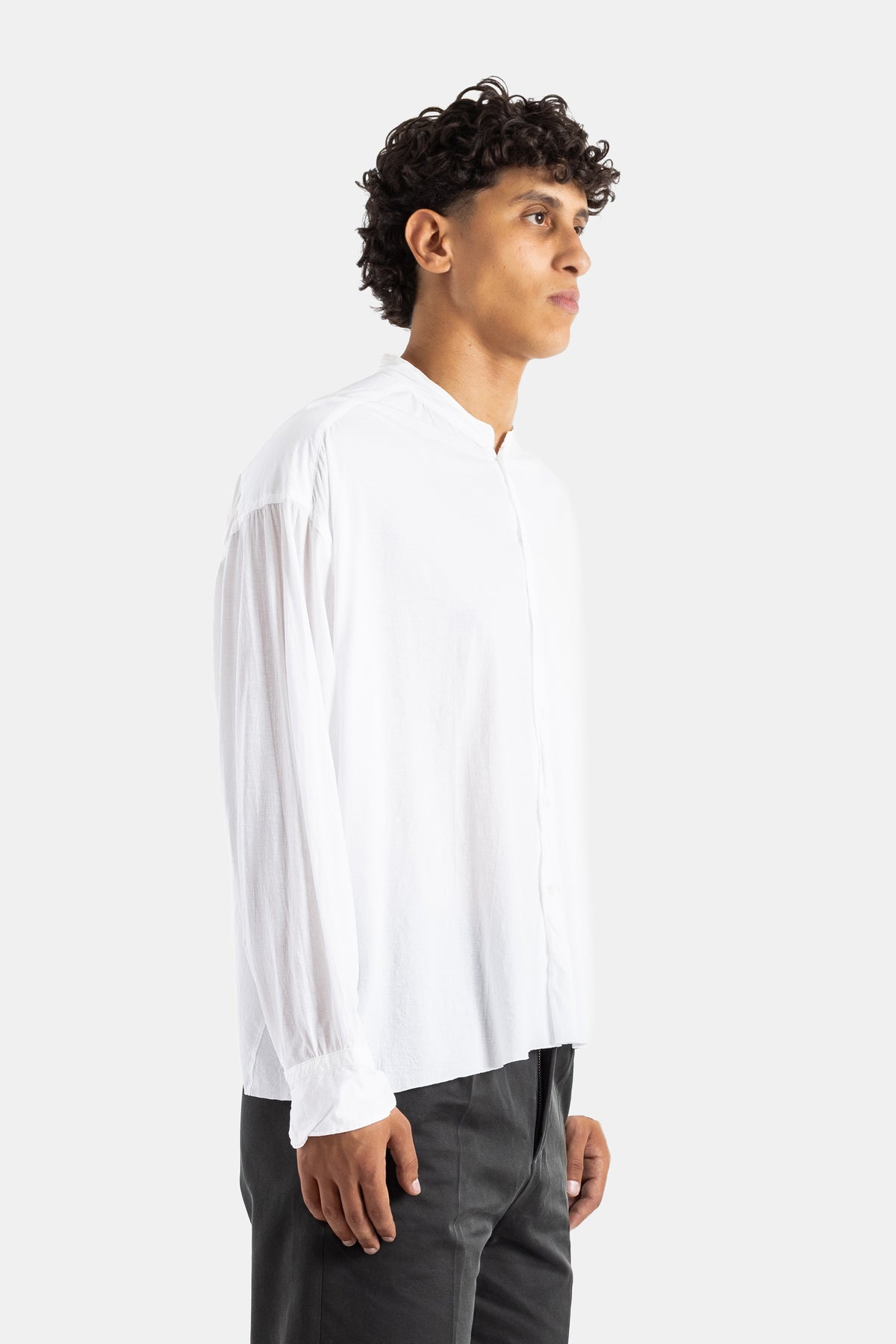 Oversize Grandad Collar Shirt in White Cotton Jersey