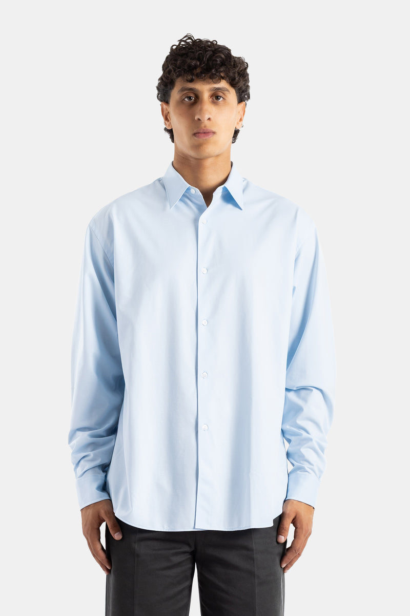 Kanemasa Phil. oversized sky blue cotton jersey shirt classic collar ample cut long sleeves men's SS26