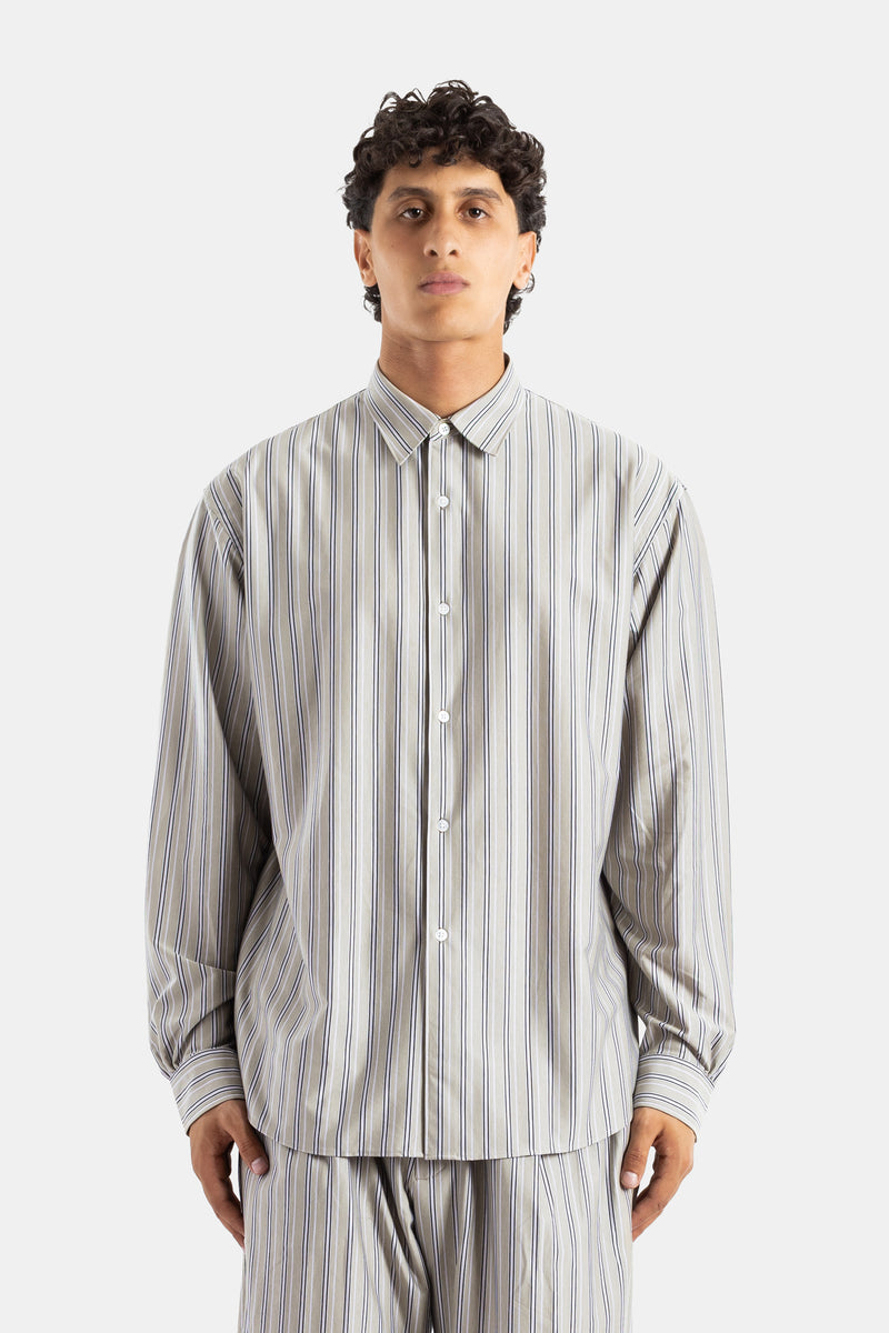 Kanemasa Phil. oversized shirt grey and blue stripes cotton jersey loose fit fluid silhouette SS26