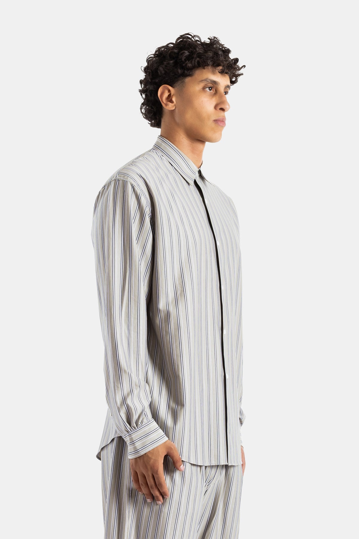 Oversized Gestreepte Paars en Zwart Katoen-Jersey Overhemd