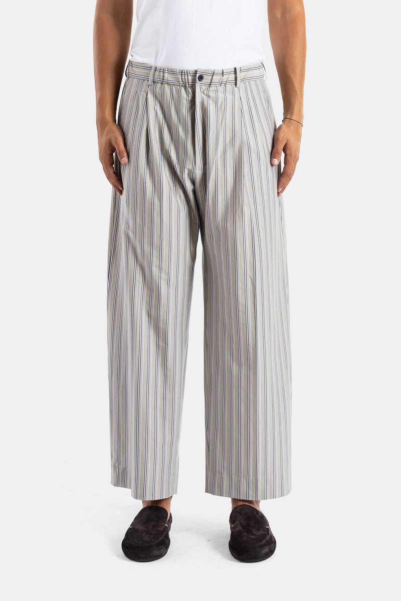Kanemasa Phil. pantalon large à pinces rayures grises et bleues coupe ballon en coton SS26 homme