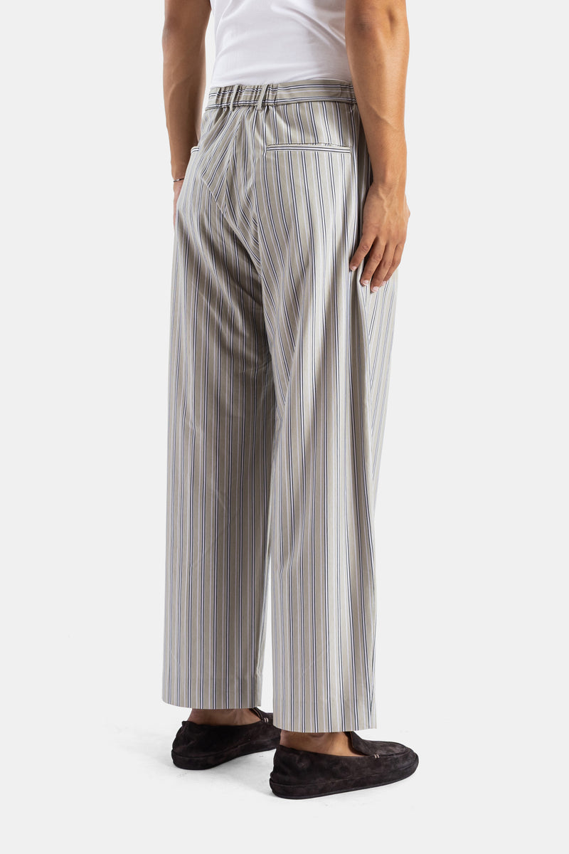 Pantalon large à pinces en jersey de coton rayé pourpre et noir