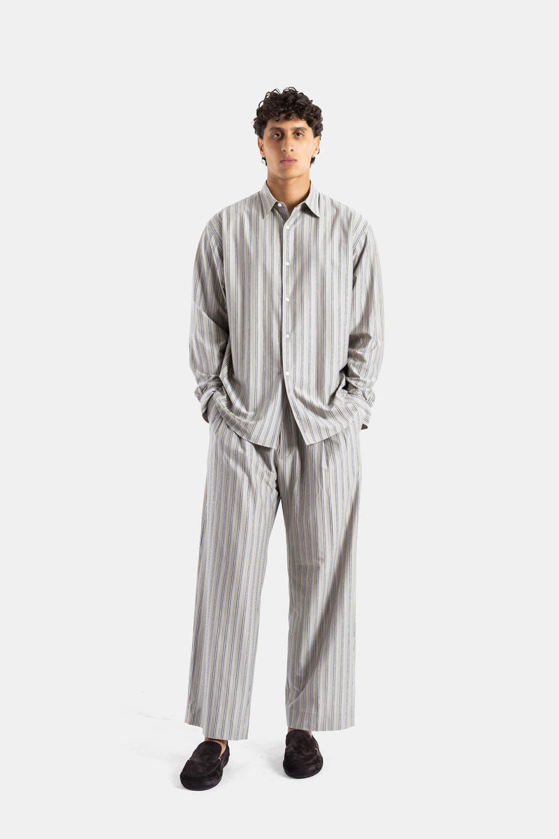 Pantalon large à pinces en jersey de coton rayé pourpre et noir